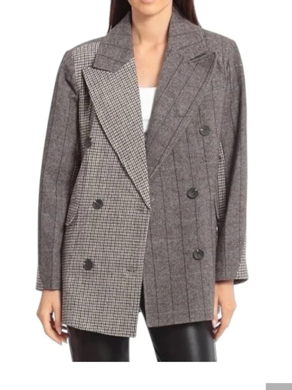 Avec Les Filles Mixed Plaid Double Breasted Blazer party summer $169  Classic